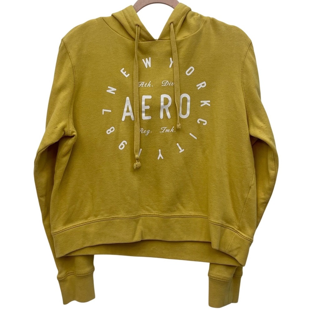 Aeropostale Hoodie Womens Large Yellow Logo Pullover Sweatshirt